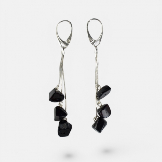 Dark cherry irregular shape amber earrings